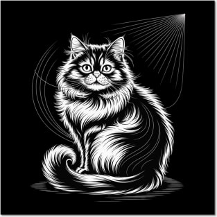 Line Art British Longhair Cat Straight Posters and Art